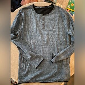 SCOTCH & SODA Men T-Shirt L Blue Melange Tight-Knit Henley Neck Pure Cotton